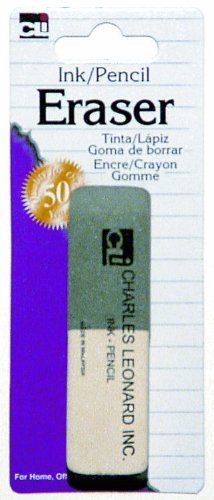 Charles Leonard Ink/Pencil Eraser, Gray/White, 1/Card 80795