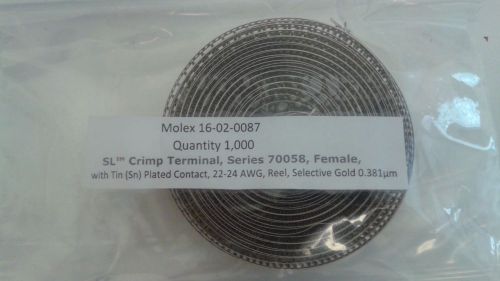 16-02-0087, Molex, Strip of 1,000, Series 70058, Female, Gold Plated Contact