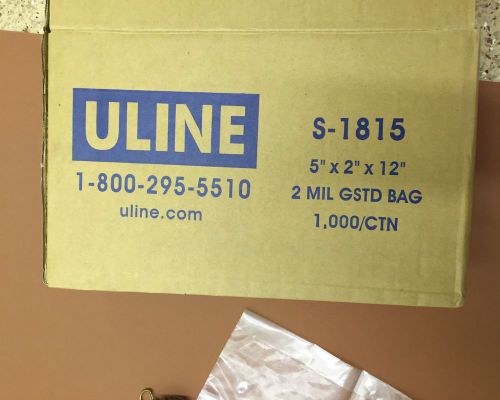 2ML, Clear, Gusseted Poly Bag. ULINE #S-1815. 5 x 2 x 12 inches
