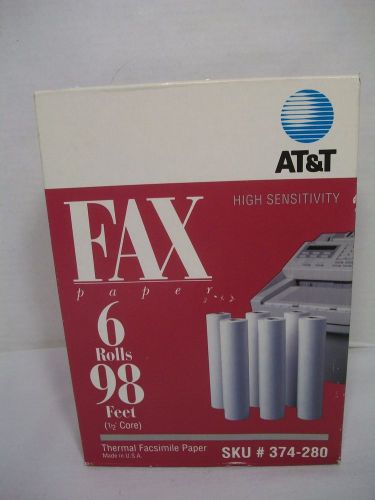 New AT&amp;T High Sensitivity Fax Paper 6 Rolls 98 Feet Per Roll THERMAL 1\2&#034; Core