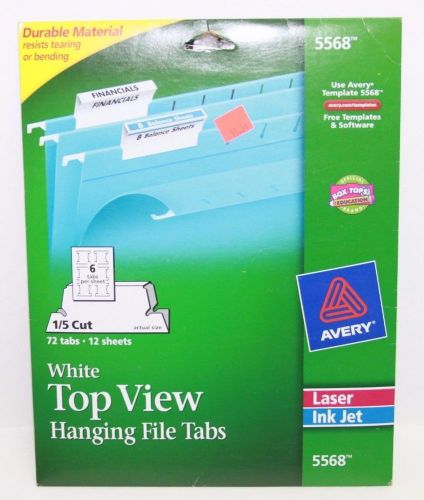 Avery Top-View Printable Hanging File Tabs, 1/5 Cut, Pack of 72 (5568) New