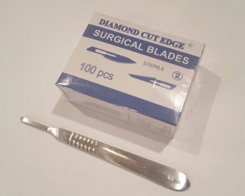 100 Surgical Steel Scalpel Blades #25 25kGy Sterility Guaranteed + 1 Handle #4