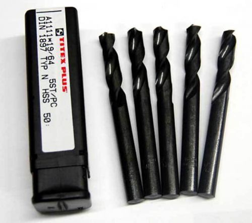 5 Pcs. Titex A1111-19/64&#034; GP Screw Machine S/O Drills