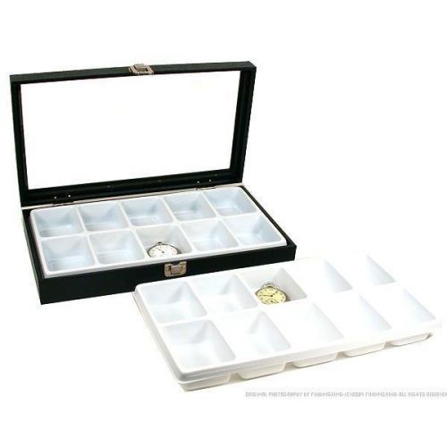 20 Pocket Watch Jewelry White Display &amp; Glass Lid Case
