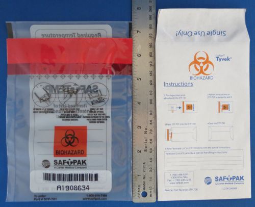 Saf-t-pak biohazard disposal # stp-700 &amp; stp-701 pack of 50 small for sale