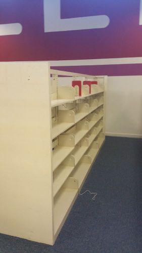 Used cantilever metal library shelving - bookcase , book storage row of 4 units for sale