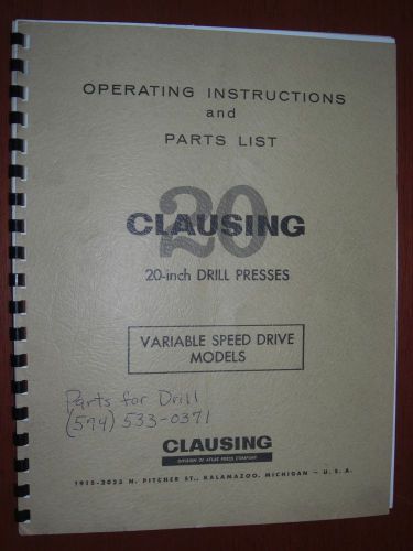 Clausing 20&#034; Drill Operating &amp; Parts Book