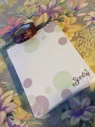 Scentsy pack of three printed note pads w purple printed tape roll. New