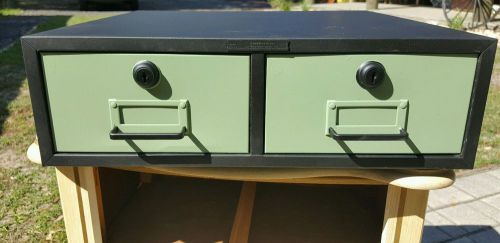 Vintage steelmaster green black metal 2 drawer card file cabinet industrial box for sale