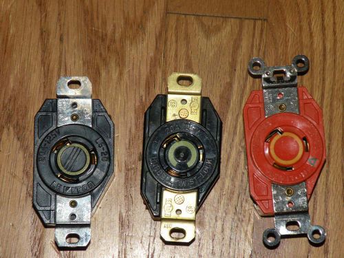 Lot of 3 l5 20 twist lock receptacles 2 leviton / 1 hubbell 20  amp 125 v for sale