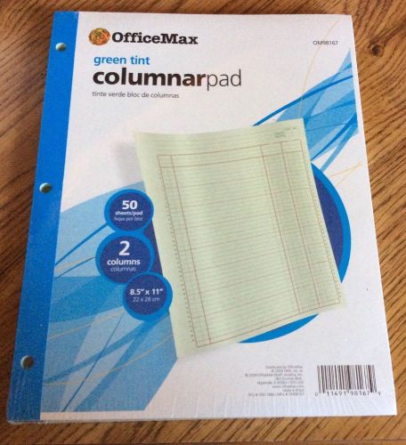 Office Max 2 Column 2 Pad 8.5&#034;X11&#034;. Green Tint 50 Sheets Per Pad