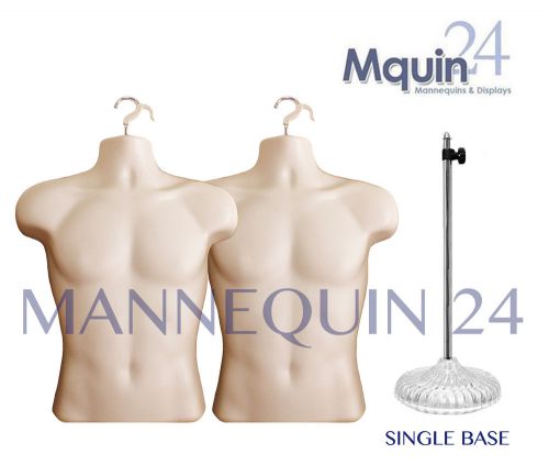 2 FLESH MALE TORSO MANNEQUINS + 1 STAND + 2 HANGERS MAN BODY CLOTHING DISPLAY