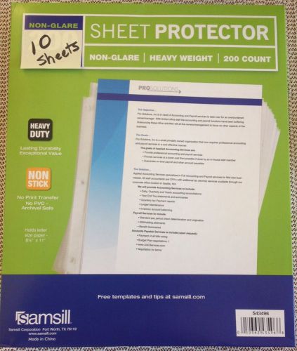 10 Sheets Samsill Non-Glare Page Protectors Heavy Weight No Packaging 8.5 x 11