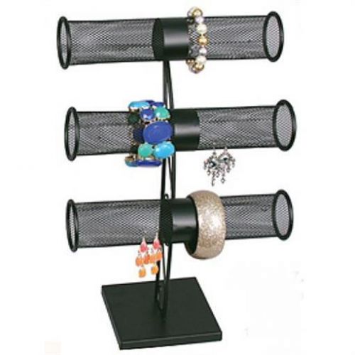 Wire mesh t-bar display - triple tier / black for sale