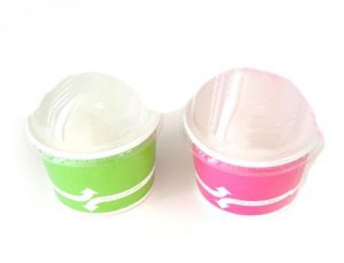 [ Momoka&#039;s Apron ] 96 ct. Ice Cream Paper Cup (4 oz) &amp; Clear Dome Lids Set: Pink
