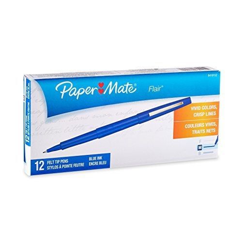 Paper Mate Flair Porous-Point Felt Tip Pen, Medium Tip, 12-Pack, Blue
