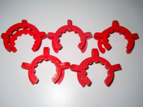 Lot of (5) Keck No. 29 Red Polyacetal Clamp Clips, 29/32 Joint