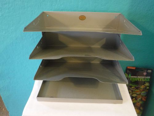 Vtg Metal Paper Organizer Green Gray 4 Slot Tray Desk Holder Hangable Curmanco