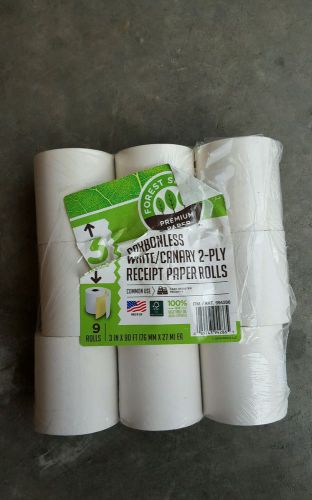 Paper Rolls, Two-Ply Receipt Rolls, 3&#034; x 90 ft, White/White, 9/Carton