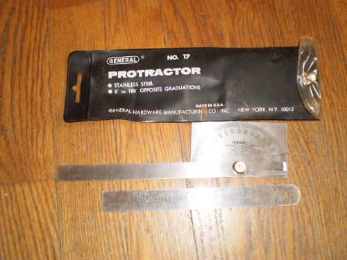 General Tools 17 Square Head Metal Protractor &amp; 6&#034; STAINLESS RULE