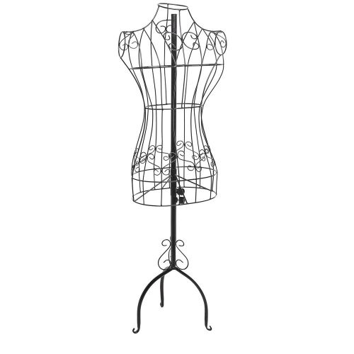 Designers Black Metal Adjustable Height Wire Frame Dress Form Display Stand w...