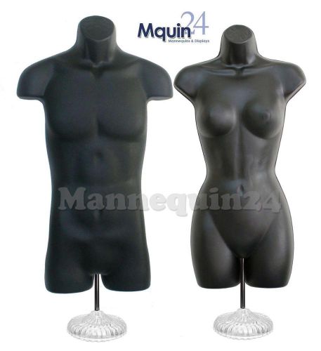 Black set of male &amp; female mannequin forms w/stands and hooks for hanging pants for sale