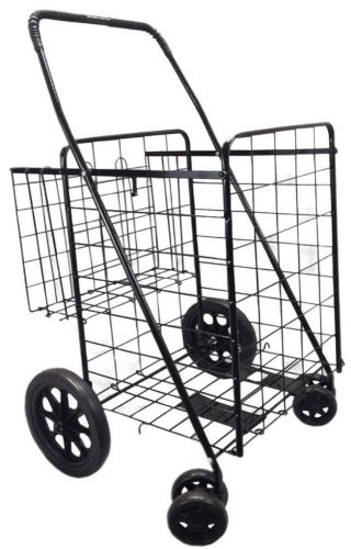 Black Heavy Basket Liner Cart Shopping Grocery Folding Trolley Laundry 360Wheels