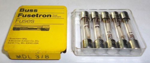 BOX OF 5 NOS TYPE 3AG-SB BUSSMANN  MDL 3/8 AMP (375ma) SLOW BLOWING FUSES  250V