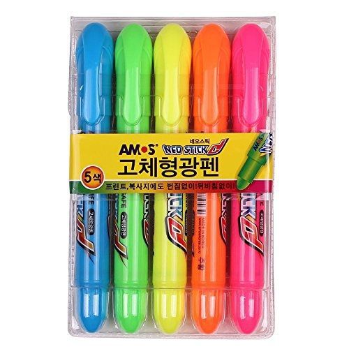 AMOS Amos Neo Stick Dry Highlighter Ink Jet Safe, Solid Highlighter - 5 Colors