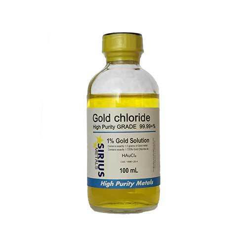 1.725% Gold Chloride (1.0% as 99.997% pure Gold metal) - 100 mL in glass bottle