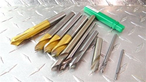 LOT OF 10 HSS &amp; SOLID CARBIDE SPOTTING DRILLS 1/8&#034; TO 1/2&#034; 90° PTD KEO