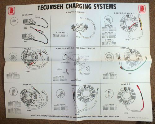 TECUMSEH CHARGING SYSTEMS Wall Chart Guide Engine Original Manual Shop Garage 1