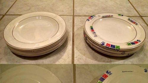 LOT 6 Arcoroc + 6 Arcopal FRANCE Salad Plates 7.75  BURGANDY TRIM / BAND NEW