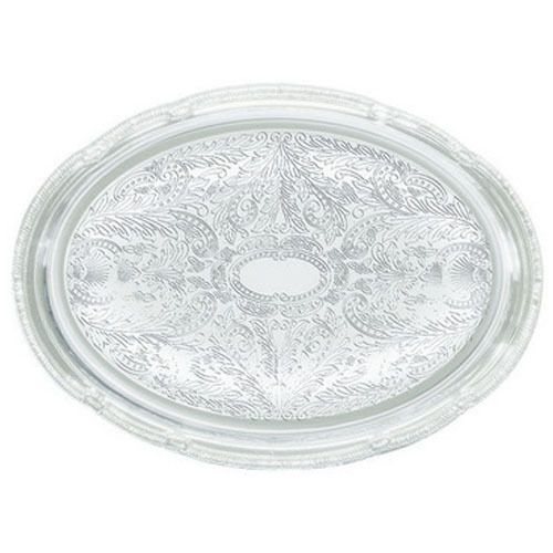Winco CMT-1318, 15x10x0.8-Inc Chrome Plated Oval Serving Tray with Engraved Edge