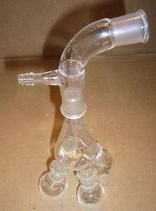 Ace glass cow distillation receiver w/ vacuum adapter &amp; 10ml sample flasks 14/20 for sale