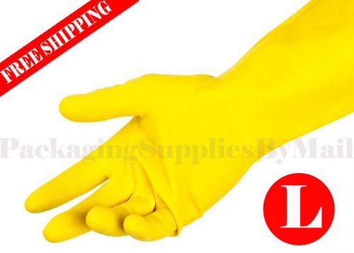 12 DZ Yellow Flocklined Latex Household Gloves w/ Anti-Slip Diamond Grip Large