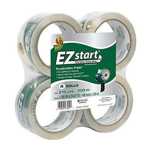 Duck Brand EZ Start Packaging Tape, 1.88-Inch x 54.6-Yard Roll, 4 Rolls, Clear (