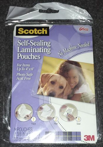 NIP 5pk Scotch self-sealing laminating pouches, size 4x6 inches.