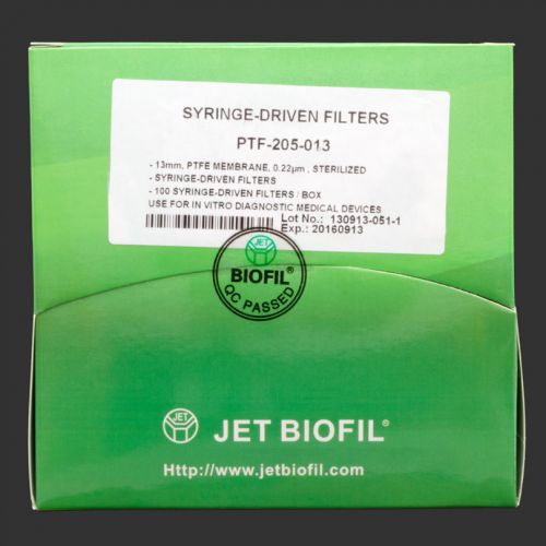 Syringe Filters, PTFE, 0.22 Micron, 13 mm, Sterile, Box of 100