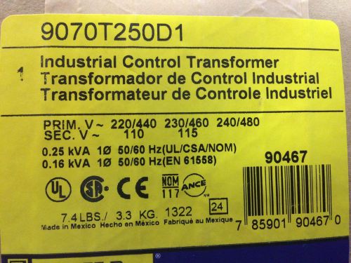 Square D 9070T250D1 Industrial Conrtol Transformer