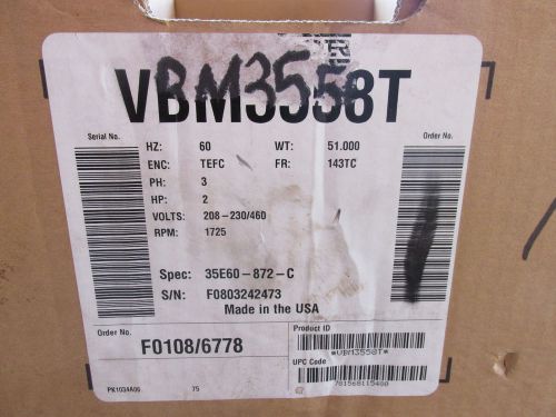 Baldor vbm3558t electric motor 2 hp, 1725, 145tc, 230/460-3 with brake new!!! for sale