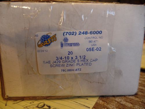 3/4&#034;-10 x 3 1/2&#034; sae j429 grade 5 hex cap screw (qty 20) zinc plate for sale