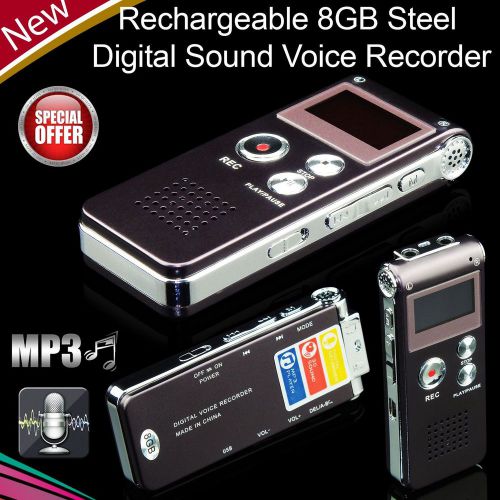 New Rechargeable 8GB Steel Digital Sound Voice Recorder Dictaphone MP3 Player UK