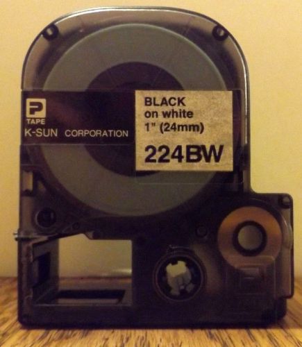 K-Sun 224BW Black On White Tape 1&#034; 24mm LabelShop Label Tape 2001XL &amp; 2020LSTB