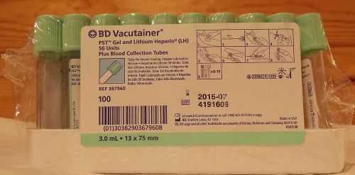 BD Vacutainer Blood Collection Tubes~100~PST Gel Lethium Heparin~4191609