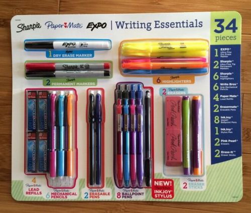Paper mate sharpie 34-pack writing essentials ball point pens markers pencils for sale