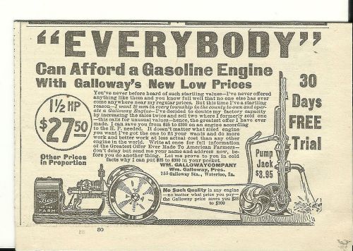 1911 wm&gt; galloway co. waterloo, iowa 1 1/2 hp gasoline engine $27.50 ad for sale