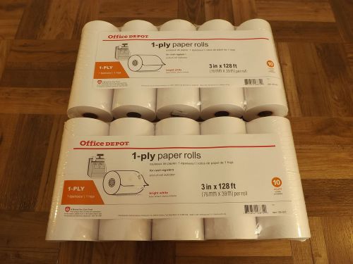 Lot of Two Office Depot 1-Play Paper Rolls Cash Registers 109-023 3in x 128ft