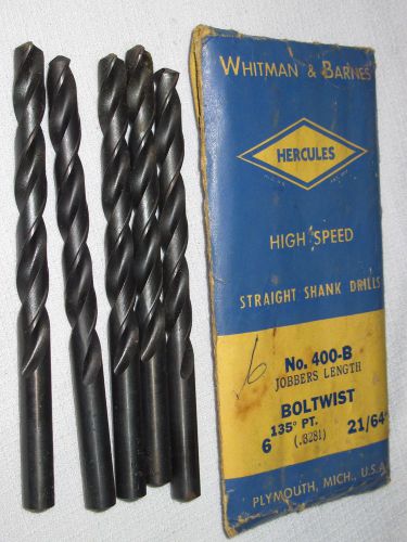 Whitman &amp; Barnes Hercules Straight Shank Drill Bits 21/64 Total of 5 Unused