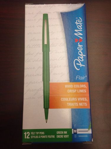Paper Mate Flair Felt Tip Green Ink Pen Medium Point 8410152 New Box of 12